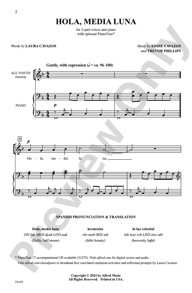 Hola, Media Luna - 2 Part Treble Choral Octavo (Digital Download)