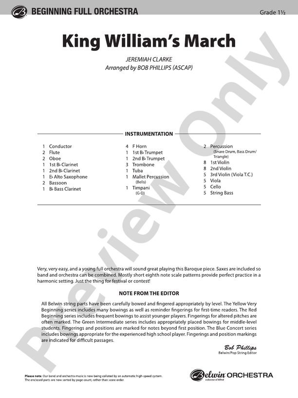 King William's March – Full Orchestra Conductor Score & Parts (Digital Download)