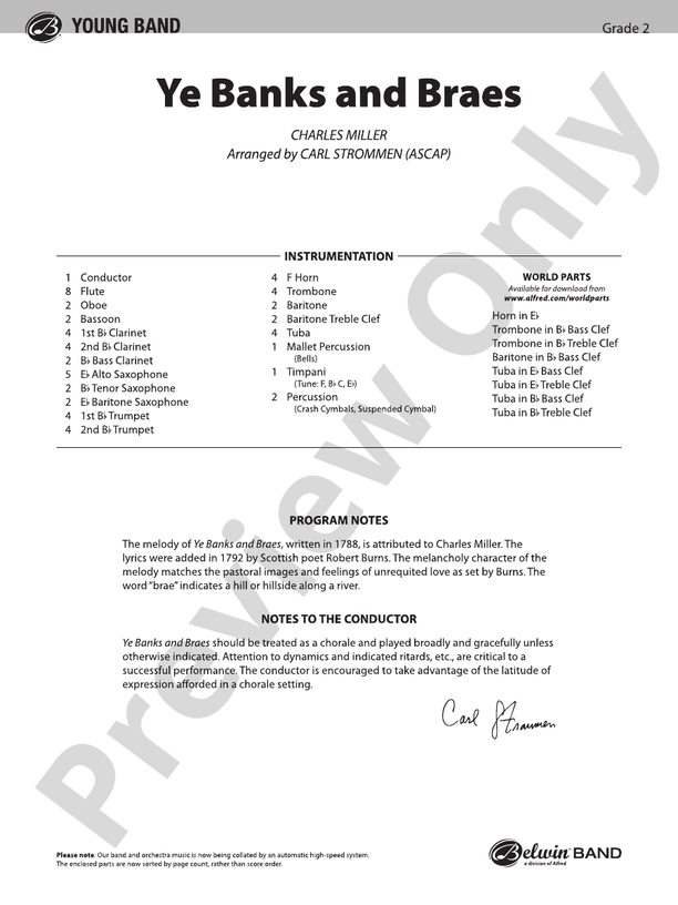 Ye Banks and Braes - Concert Band Conductor Score & Parts (Digital Download)