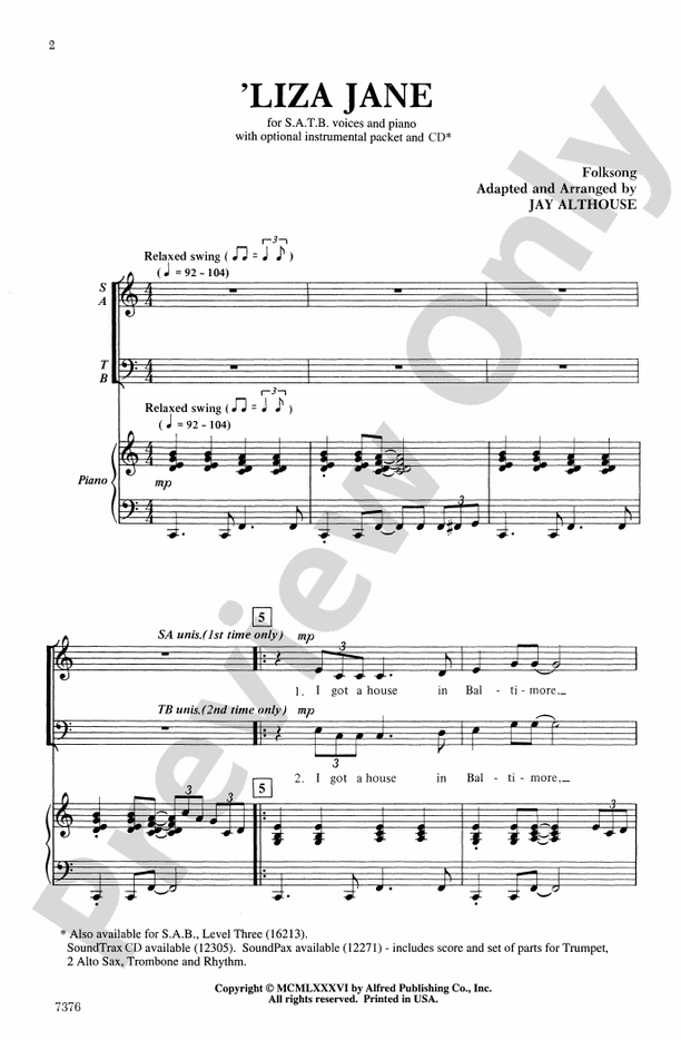 Liza Jane - SATB Choral Octavo (Digital Download)