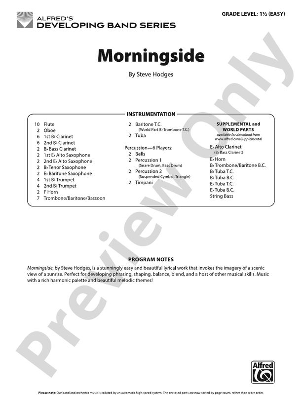 Morningside - Concert Band Conductor Score & Parts(Digital Download)