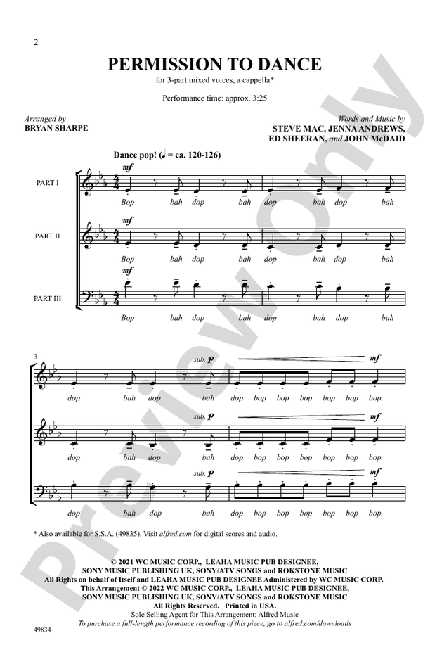 Permission to Dance - 3 Part Mixed Choral Octavo (Digital Download)