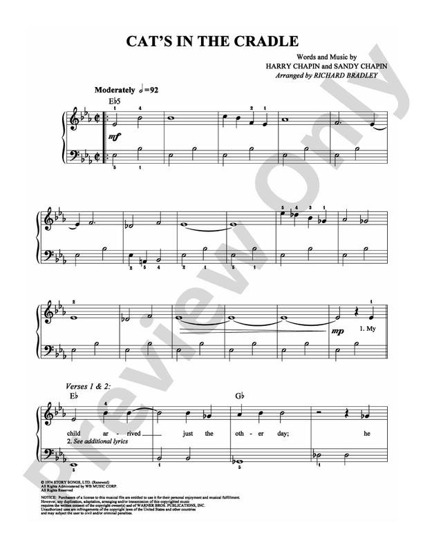 Cat's in the Cradle - Arr. Richard Bradley - Easy Piano (Digital Download)