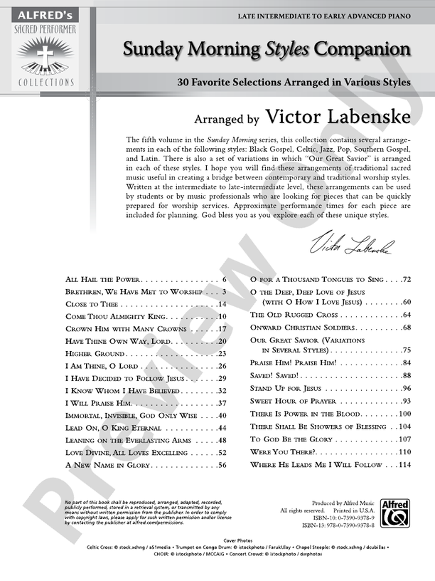 Sunday Morning Styles Companion: 30 Favorite Selections Arranged in Various Styles - Piano (Digital Download)