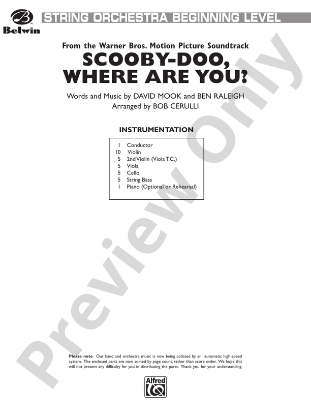 Scooby-Doo, Where Are You? - String Orchestra Conductor Score & Parts (Digital Download)