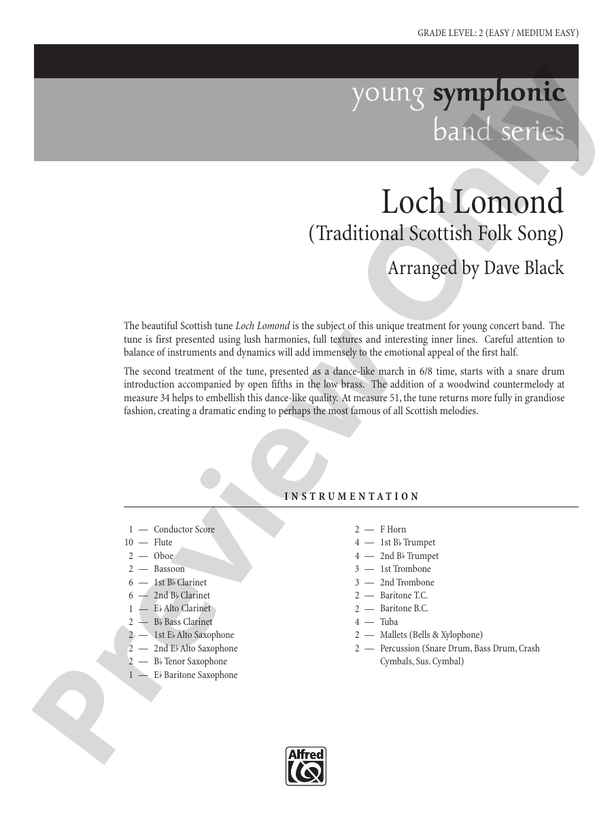 Loch Lomond - Concert Band Conductor Score & Parts (Digital Download)