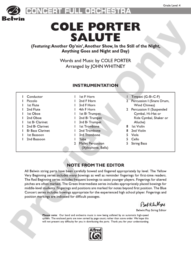 Cole Porter Salute – Full Orchestra Conductor Score & Parts (Digital Download)
