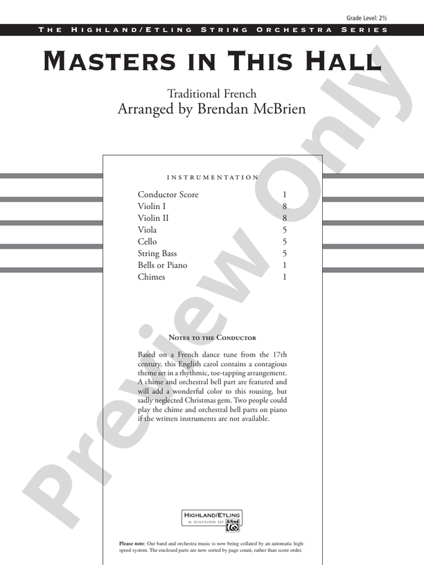 Masters in This Hall – String Orchestra Conductor Score & Parts (Digital Download)