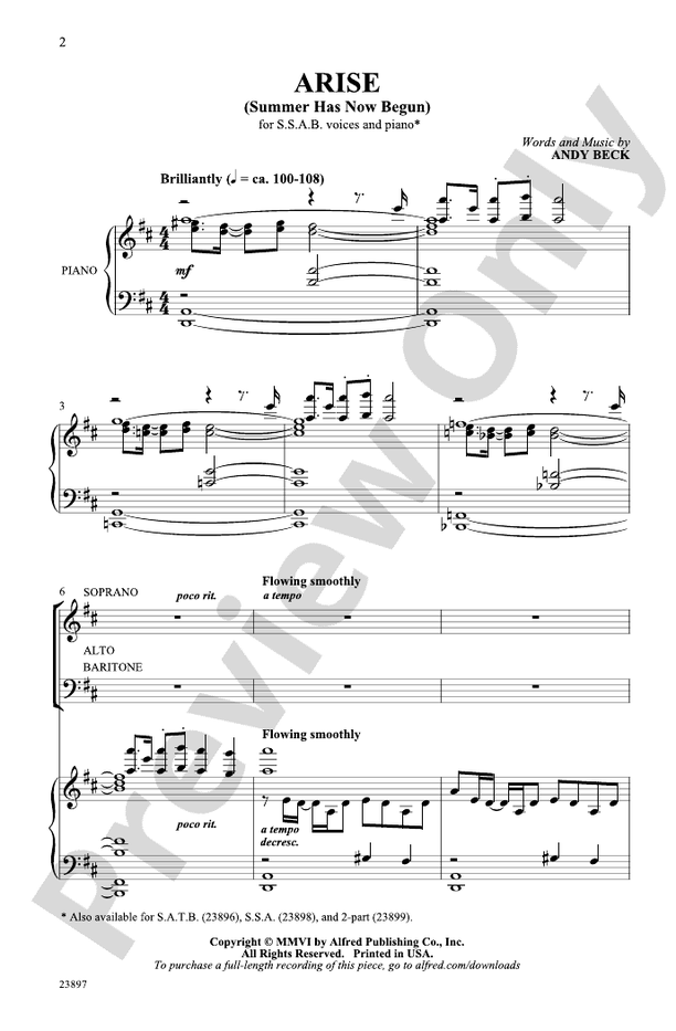 Arise (Summer Has Now Begun) – SSAB Choral Octavo (Digital Download)