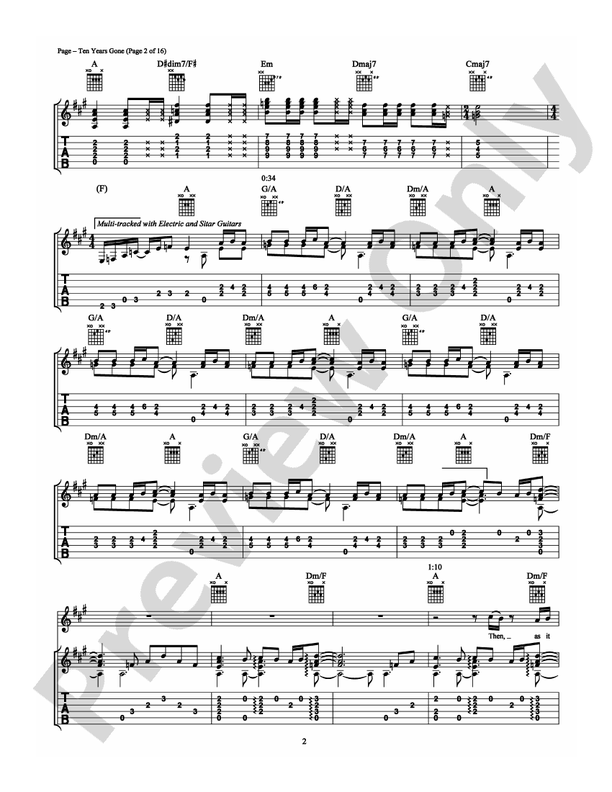 Ten Years Gone - Guitar TAB (Digital Download)