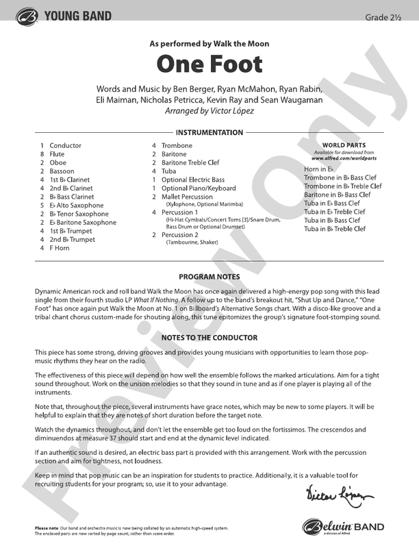 One Foot - Concert Band Conductor Score & Parts (Digital Download)