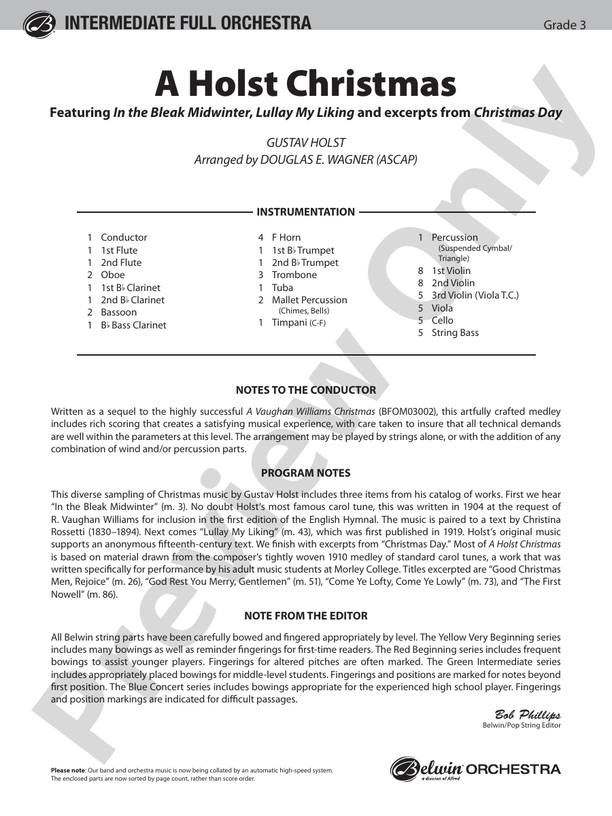 A Holst Christmas – Full Orchestra Conductor Score & Parts (Digital Download)