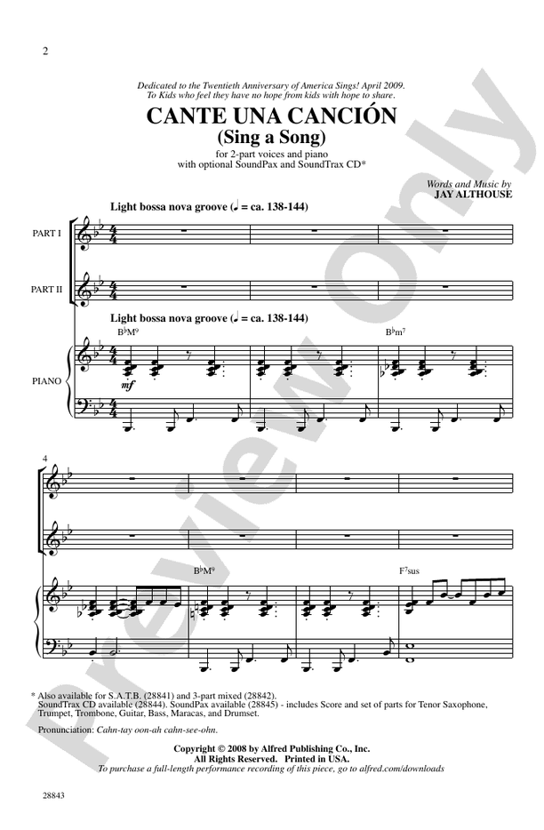 Cante una Cancion (Sing a Song) – 2-Part Choral Octavo (Digital Download)