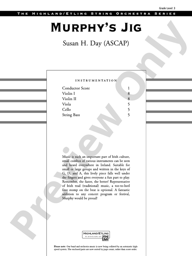 Murphy's Jig – String Orchestra Conductor Score & Parts (Digital Download)
