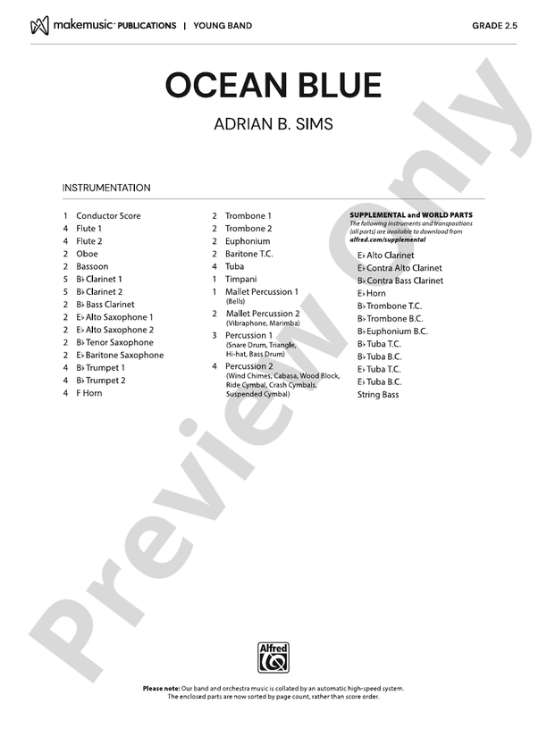 Ocean Blue - Concert Band Conductor Score & Parts(Digital Download)