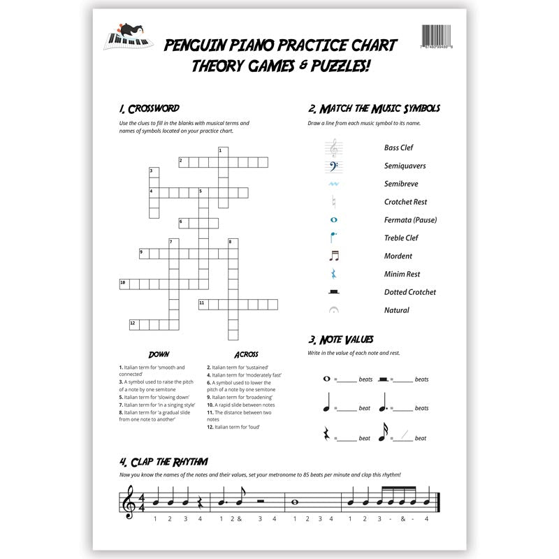 Penguin Piano A3 Music Practice Chart by Musically Gifted