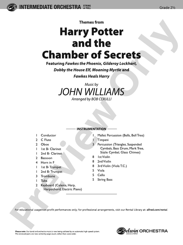 Harry Potter and the Chamber of Secrets, Themes from – Full Orchestra Conductor Score & Parts (Digital Download)