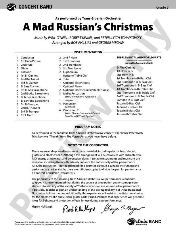 A Mad Russian's Christmas - Concert Band Conductor Score & Parts (Digital Download)
