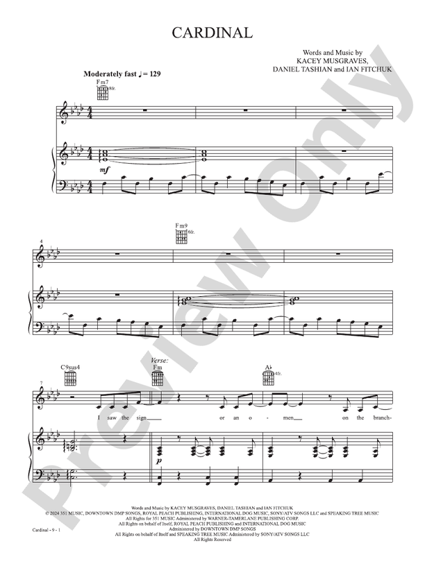 Cardinal (From the studio album 'Deeper Well') - Kacey Musgraves - PVG (Digital Download)