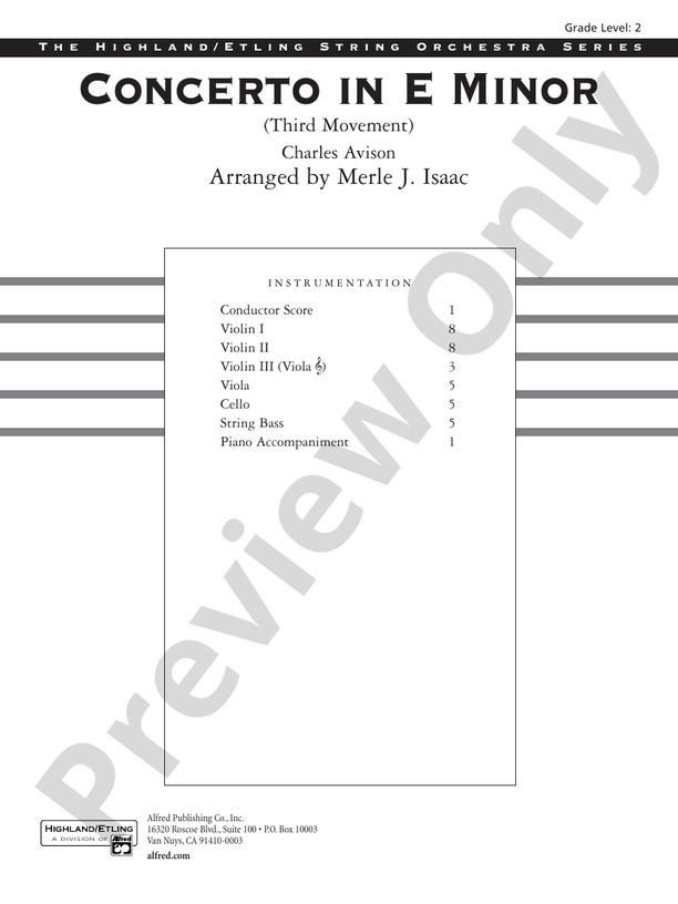 Concerto in E minor – String Orchestra Conductor Score & Parts (Digital Download)