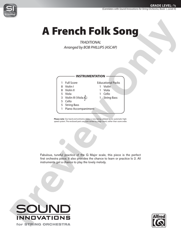 A French Folk Song – String Orchestra Conductor Score & Parts (Digital Download)