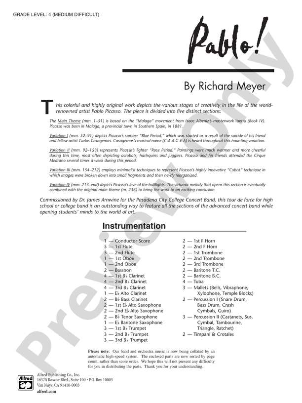 Pablo! - Concert Band Conductor Score & Parts (Digital Download)