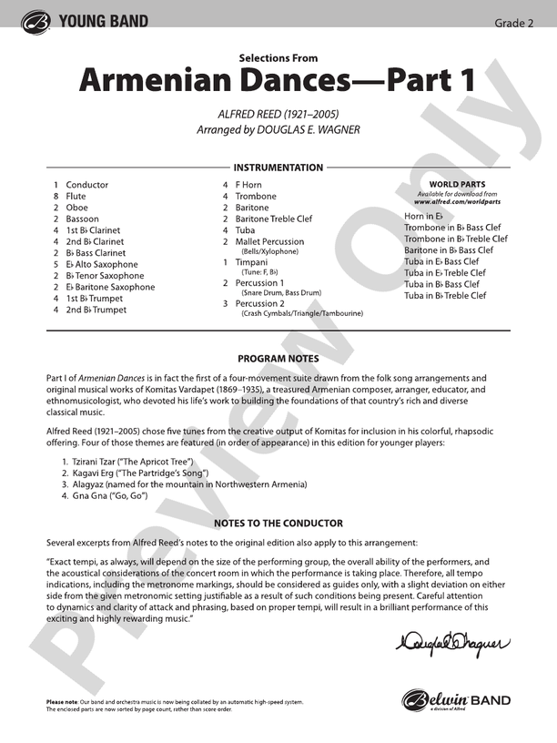 Armenian Dances, Part 1, Selections from - Concert Band Conductor Score & Parts (Digital Download)