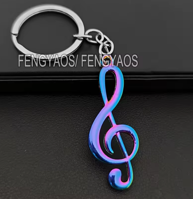 Metal Treble Clef Keyring Blue