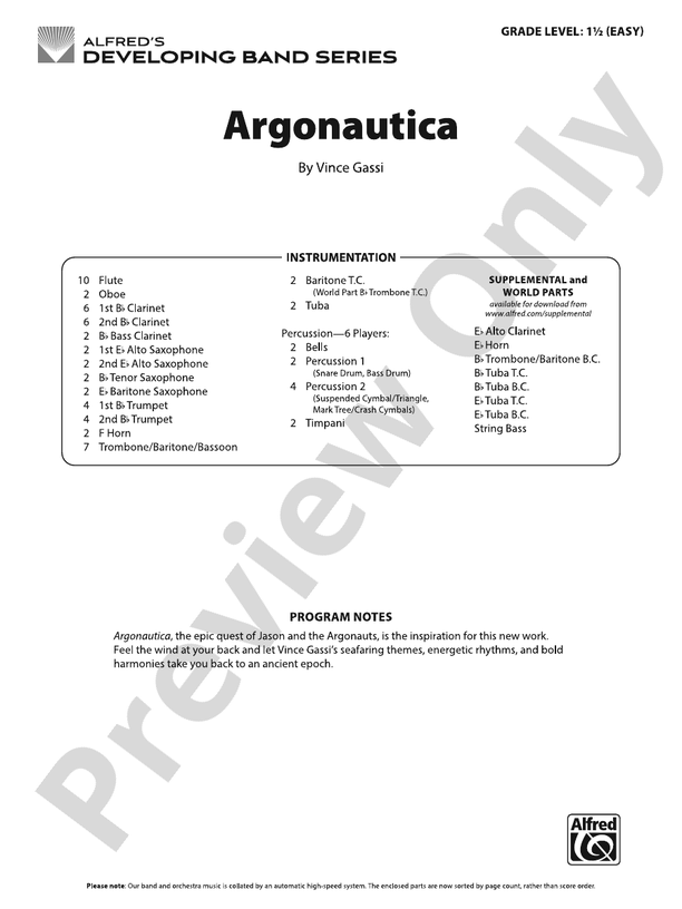 Argonautica – Concert Band Conductor Score & Parts (Digital Download)