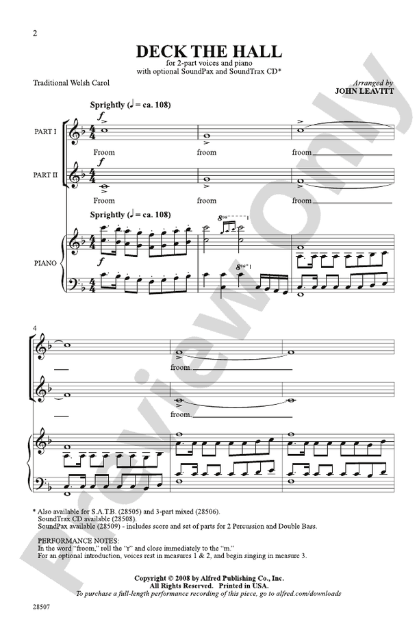 Deck the Hall - Arr. John Leavitt – 2-Part Choral Octavo (Digital Download)