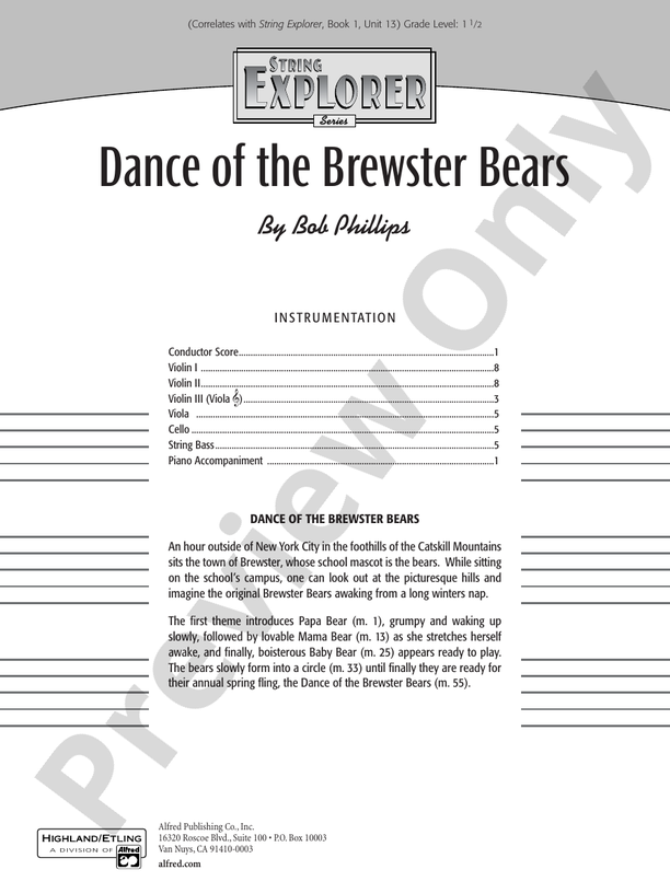 Dance of the Brewster Bears – String Orchestra Conductor Score & Parts (Digital Download)