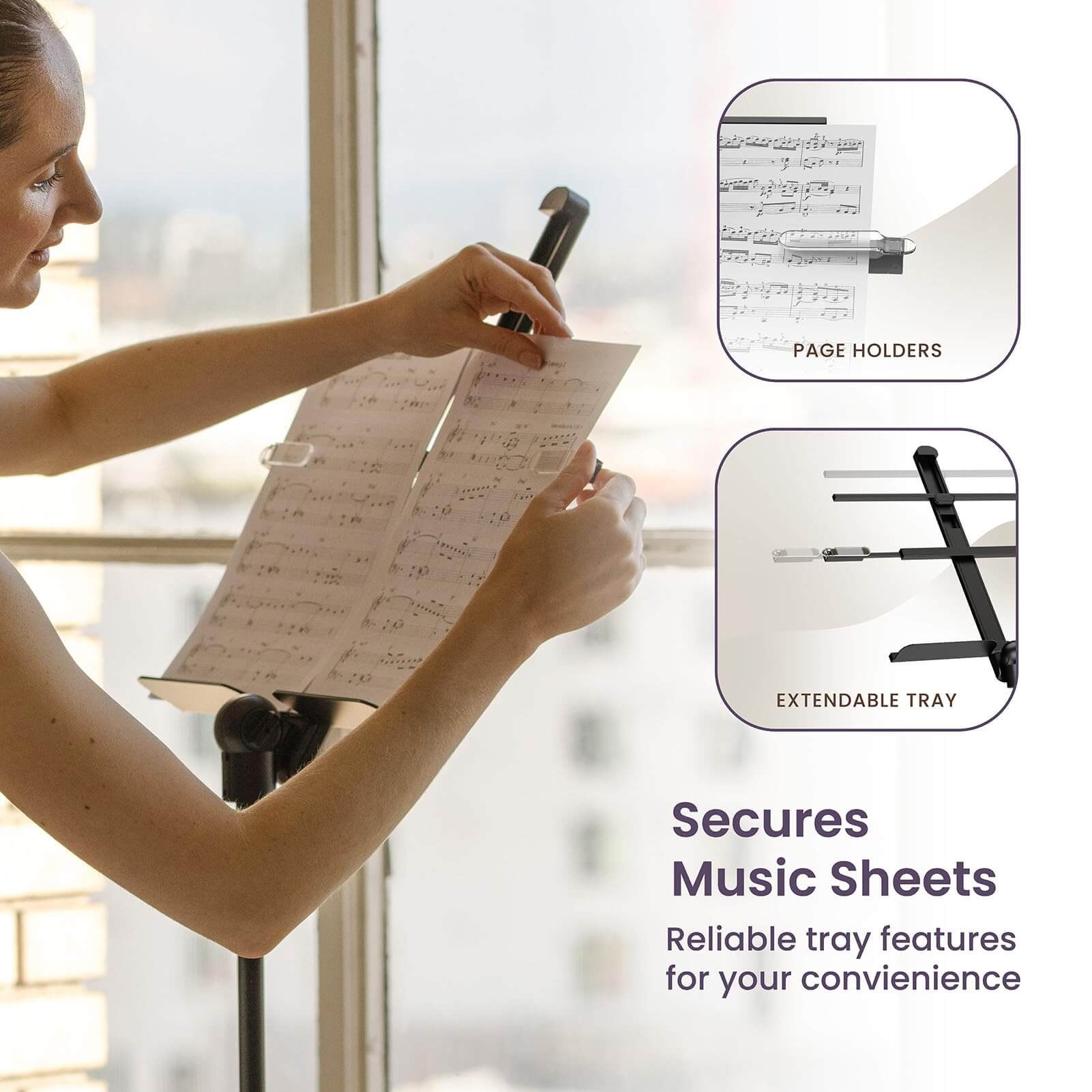 Music Stand - KraftGeek Bravo Music Stand with Bag, Light, and Phone/Tablet Mount, Black