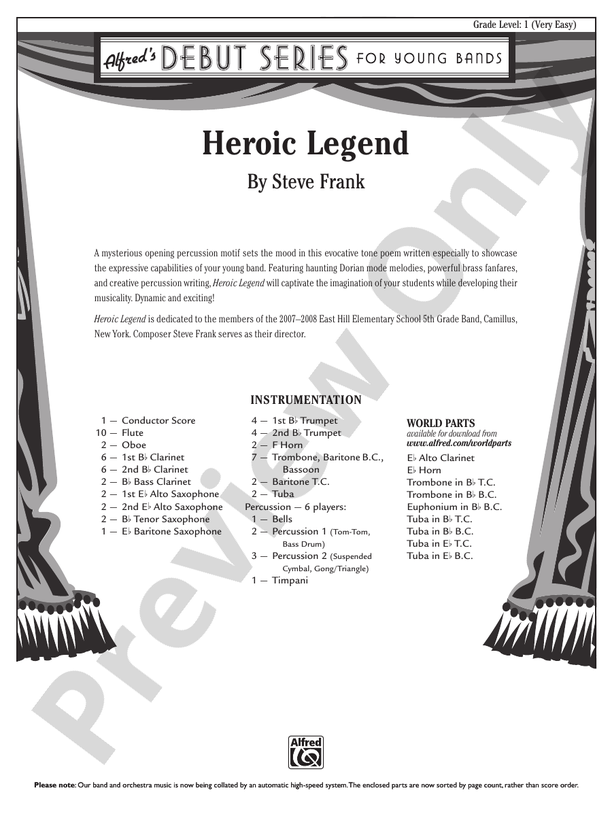 Heroic Legend - Concert Band Conductor Score & Parts (Digital Download)