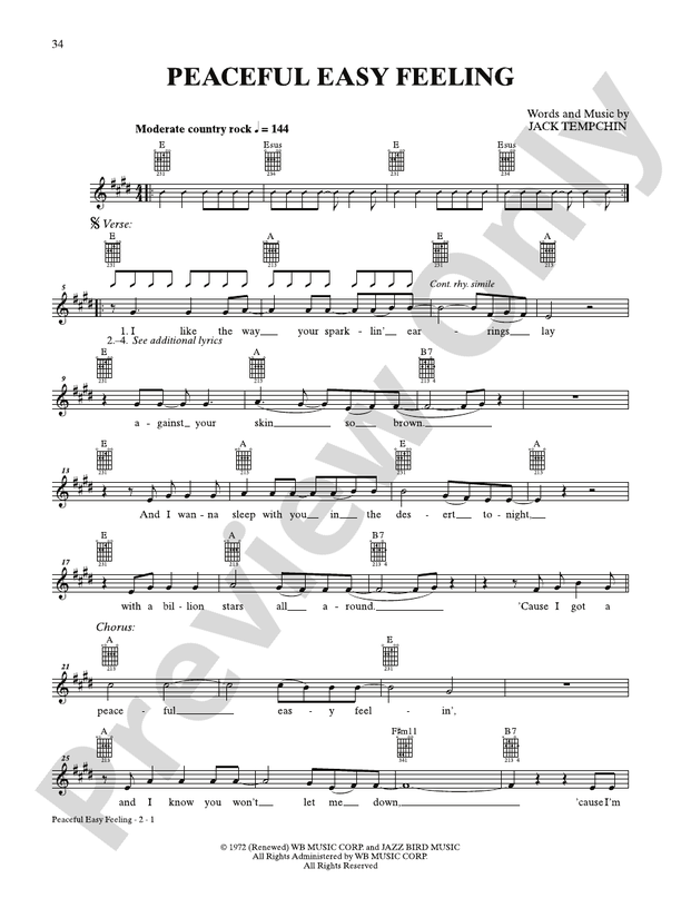 Peaceful Easy Feeling - Interm./Easy Guitar TAB (Digital Download)