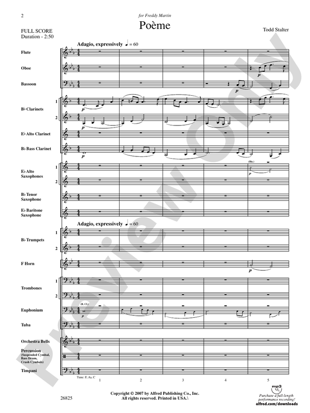 Poeme - Concert Band Conductor Score & Parts (Digital Download)