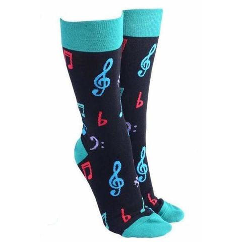 Sock Society Music Socks Black/Green with Colourful Notes and Symbols