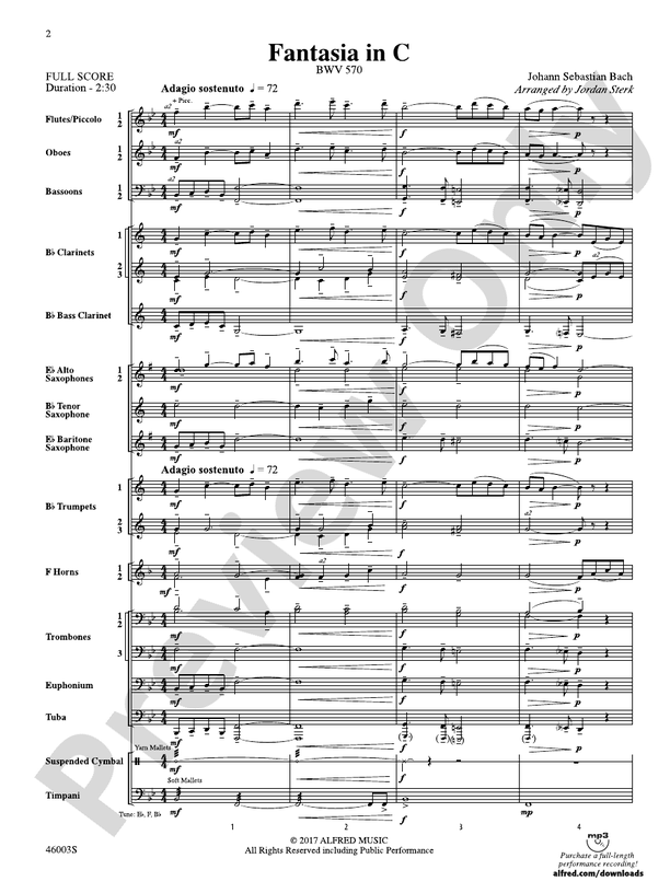 Fantasia in C - Concert Band Conductor Score & Parts (Digital Download)