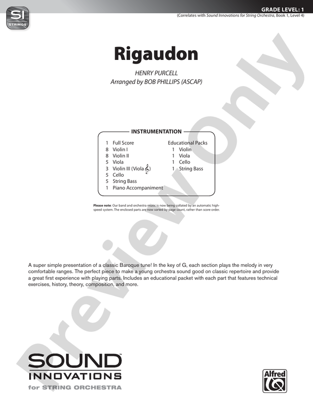 Rigaudon (Grade 1) – Sound Innovations for String Orchestra Conductor Score & Parts (Digital Download)