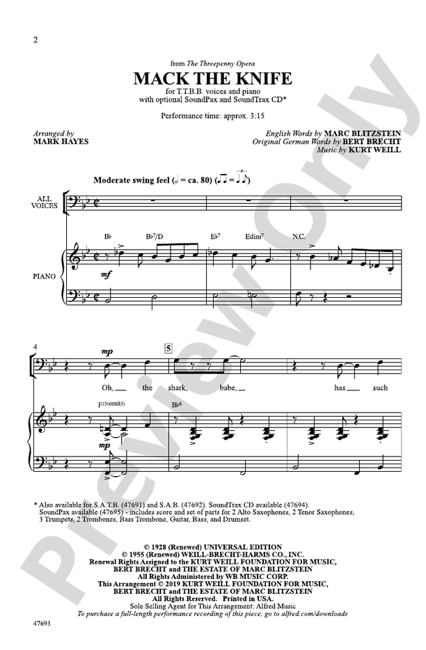 Mack the Knife – TTBB Choral Octavo (Digital Download)