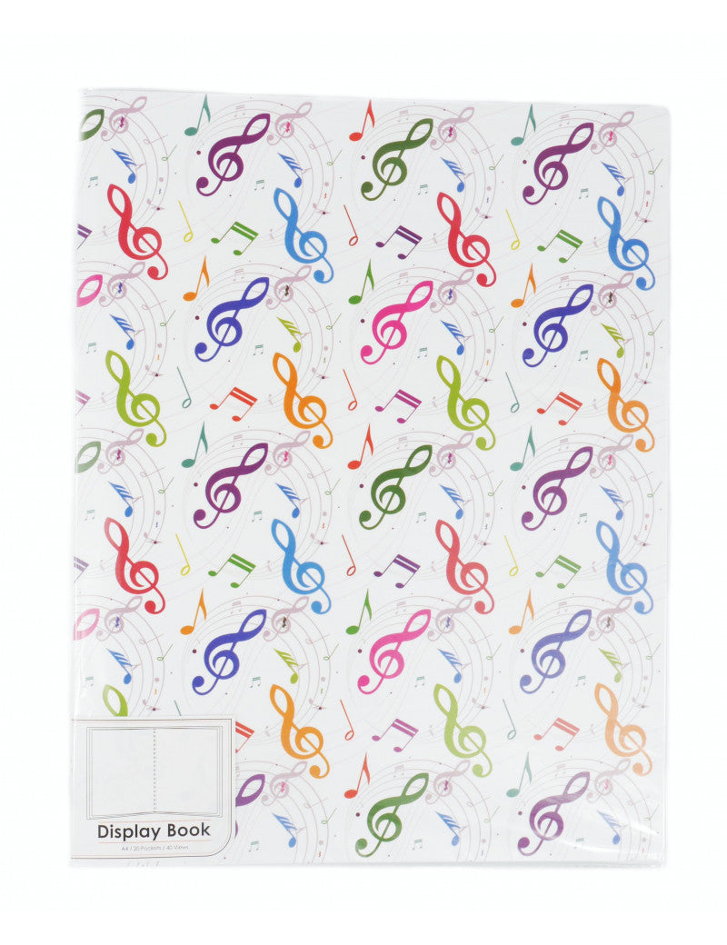 Display Book White A4 Folder 20 Pages with Colourful Clefs & Notes