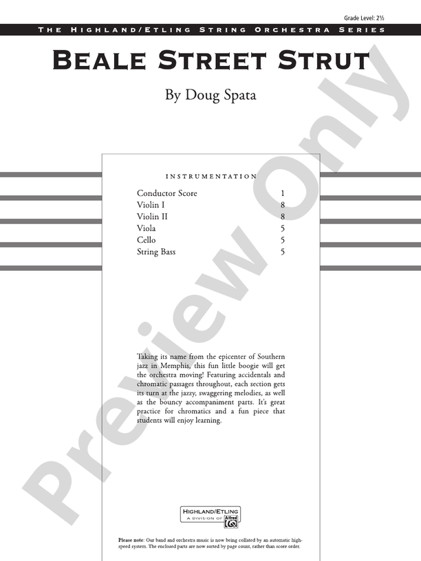 Beale Street Strut – String Orchestra Conductor Score & Parts (Digital Download)