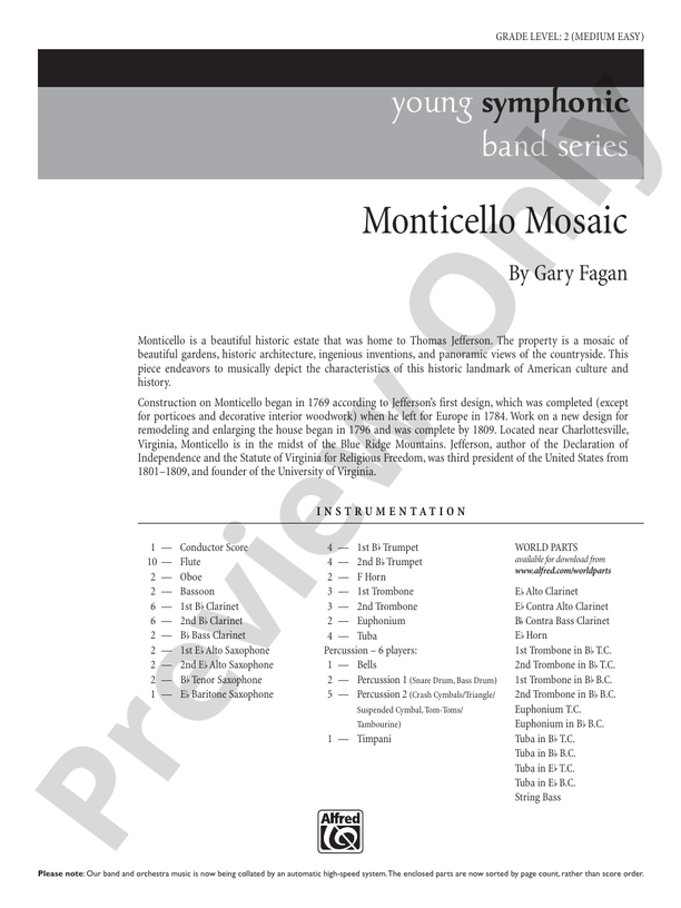 Monticello Mosaic - Concert Band Conductor Score & Parts (Digital Download)