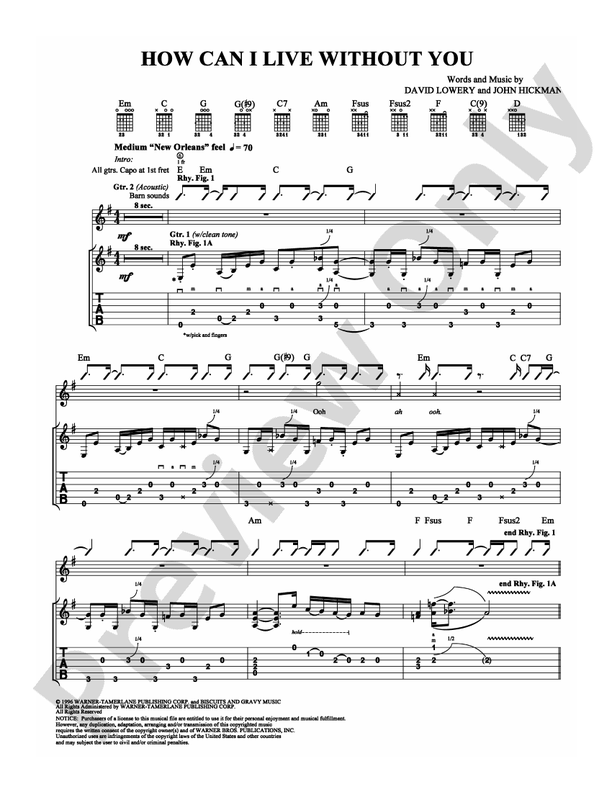 How Can I Live Without You - Guitar TAB (Digital Download)