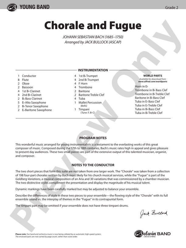 Chorale and Fugue - Concert Band Conductor Score & Parts (Digital Download)