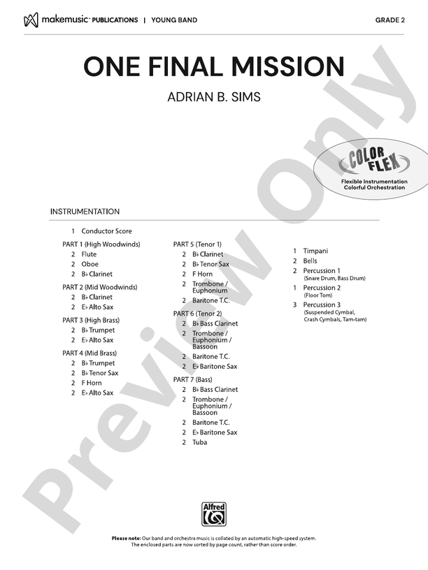 One Final Mission – Concert Band Conductor Score & Parts - ColorFlex Version (Digital Download)