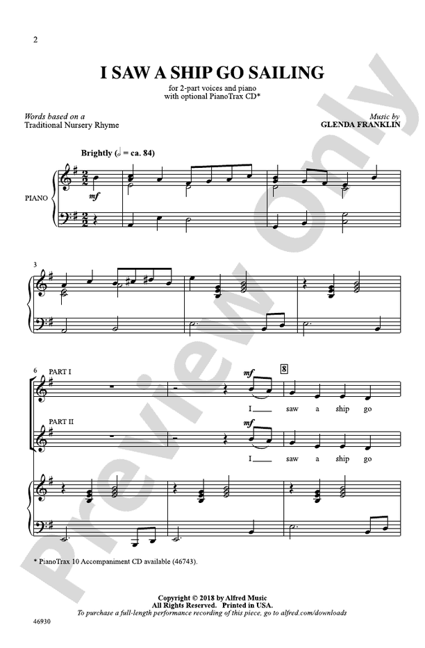 I Saw a Ship Go Sailing – 2-Part Choral Octavo (Digital Download)