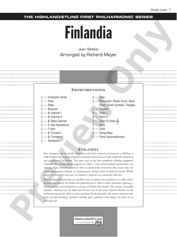 Finlandia (Grade 1) – Full Orchestra Conductor Score & Parts (Digital Download)