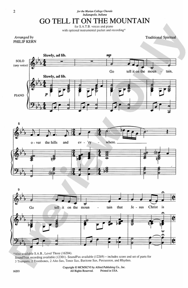Go, Tell It on the Mountain - Arr. Philip Kern – SATB Choral Octavo (Digital Download)
