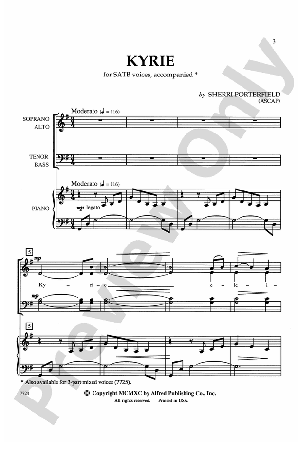 Kyrie - Arr. Sherri Porterfield – SATB Choral Octavo (Digital Download)
