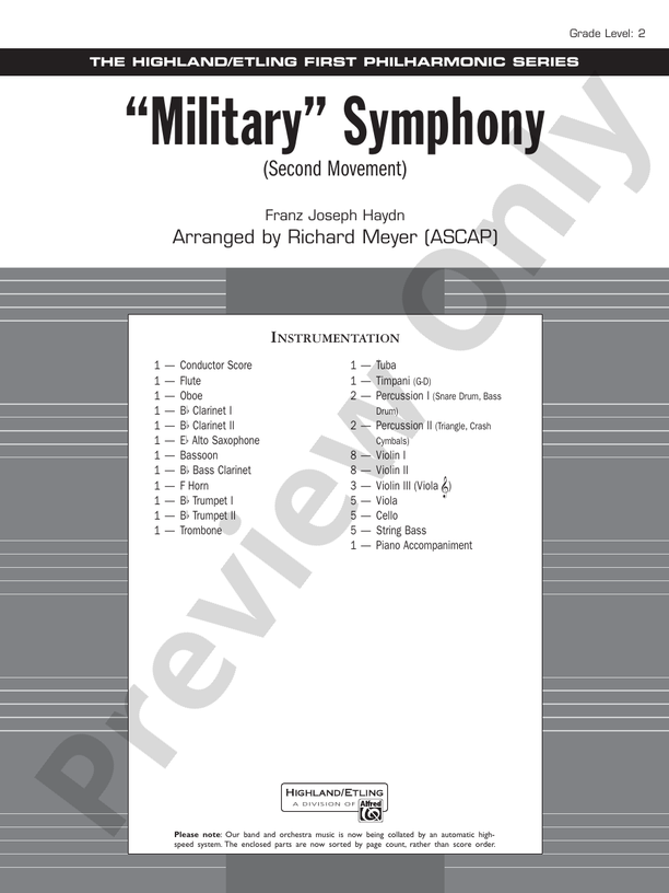 "Military" Symphony – Full Orchestra Conductor Score & Parts (Digital Download)